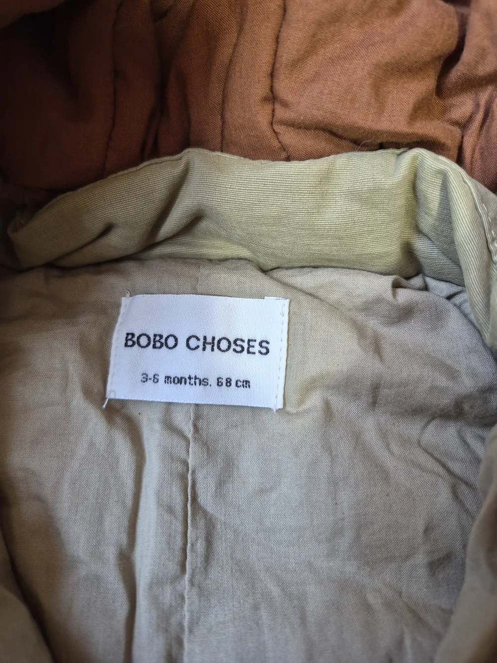 Bobo Choses Khaki Baby Shepra Organic Cotton Snowsuit / Coverall 3-6 m New